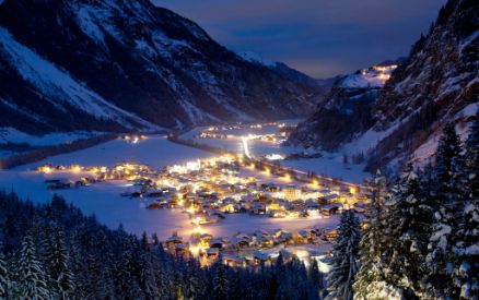Huben Winter Panorama Night Ötztal